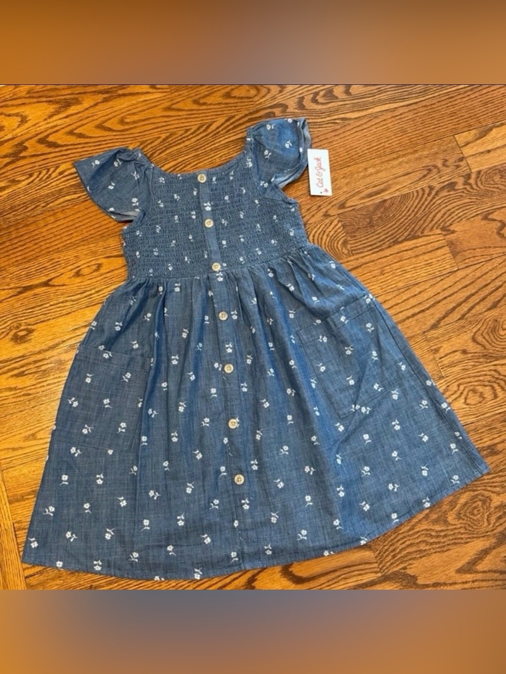 New Cat & Jack girls white flowers ruffle sleeve denim dress size 10/12